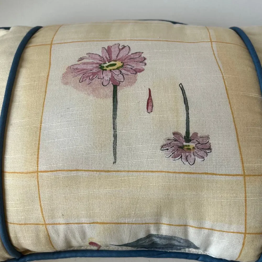 CROSCILL ACCESSORIES Throw Pillow Yellow Floral Cottage Core Blue Cord USA 15x11
